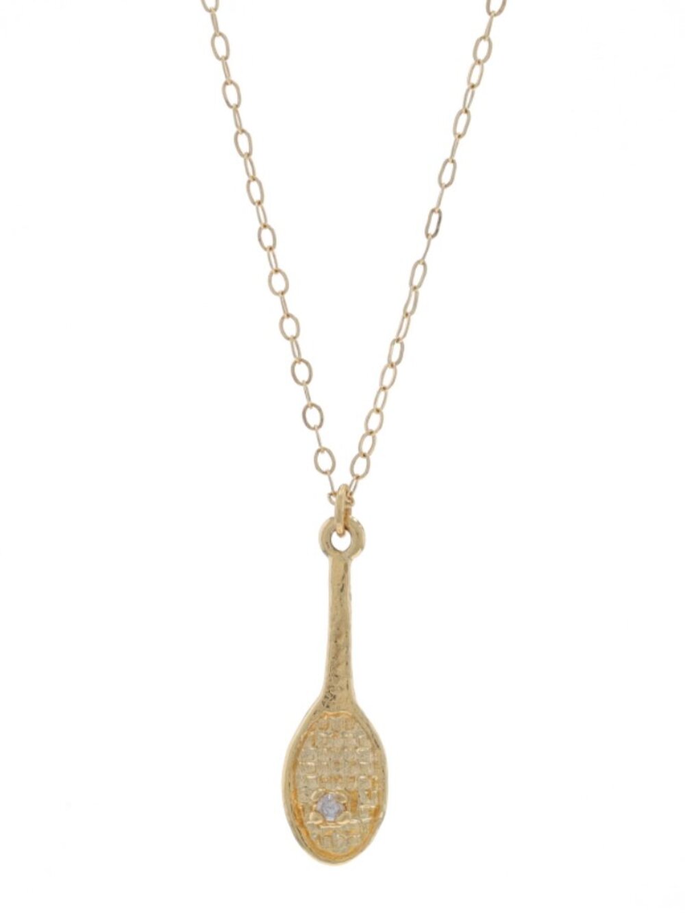 Yellow Gold Diamond Tennis Racket Solitaire Necklace 15 3/4" - 14k Sports